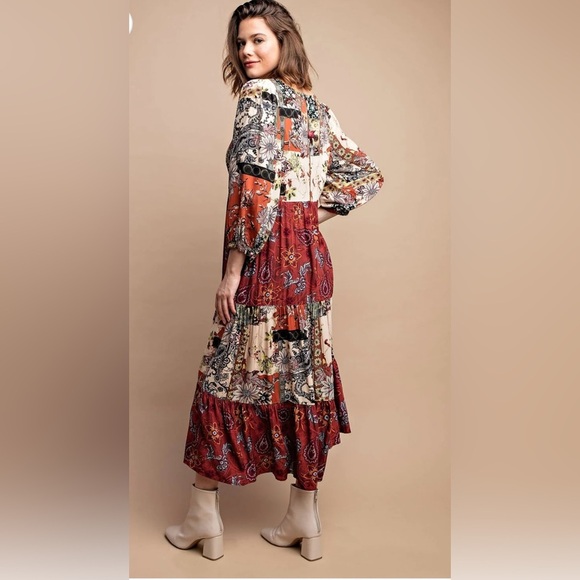 🌺 Gigio Marsala Floral Midi Dress‼️FINAL SALE - Picture 2 of 3